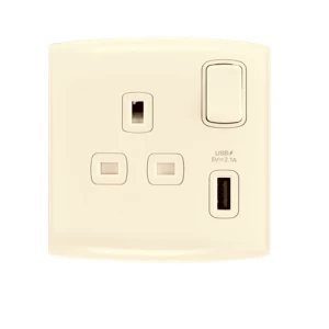 فيش كهرباء مع شاحن USB 13 أمبير 7x7 سم اللون البيج موديل ALF | شركة الفنار